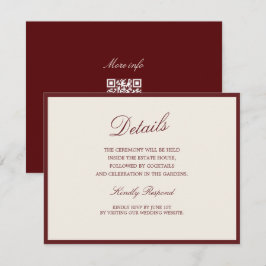 Deep Wine Old Money QR Wedding Details Card Begleitkarte