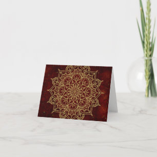 Deep Wine Red Mandala & Gold Glam Modern Thank You Dankeskarte