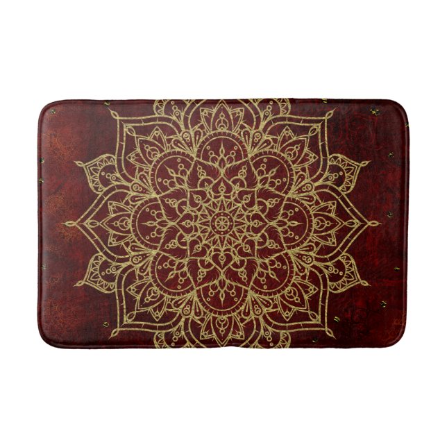 Deep Wine Red Mandala & Gold Glam Moderner Chic Badematte (Vorderseite)