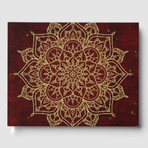 Deep Wine Red Mandala & Gold Glam Moderner Chic Gästebuch