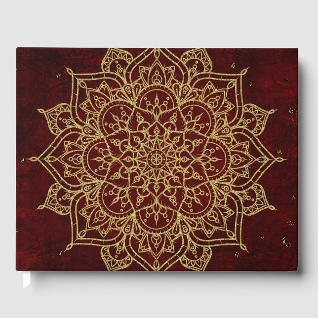 Deep Wine Red Mandala & Gold Glam Moderner Chic Gästebuch (Vorderseite)