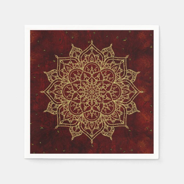 Deep Wine Red Mandala & Gold Glam Moderner Chic Serviette (Vorderseite)