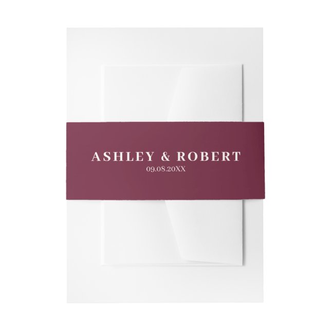 Deep Wine Red Modern Wedding Invitation Einladungsbanderole (Vorderseite Beispiel)