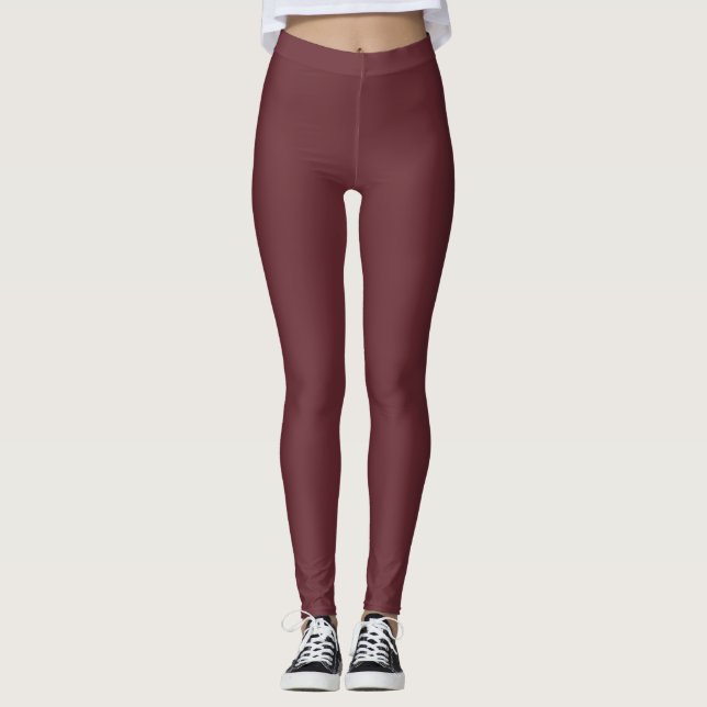 Deep Wine Red Solid Color Leggings (Vorderseite)
