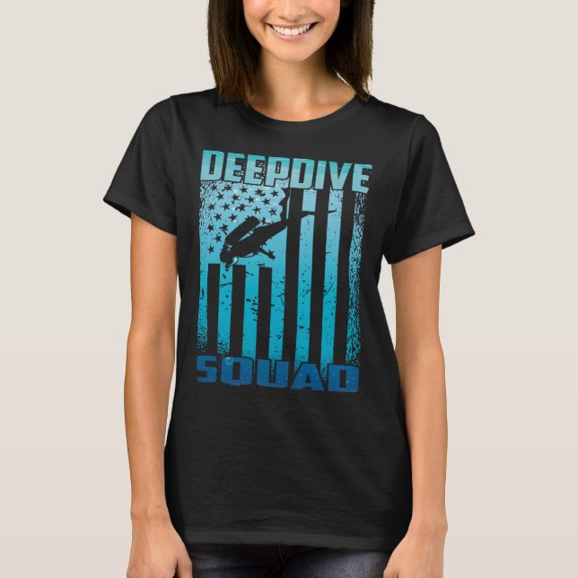 DeepDive Squad US Flag Unterwasser-Scuba T-Shirt (Vorderseite)