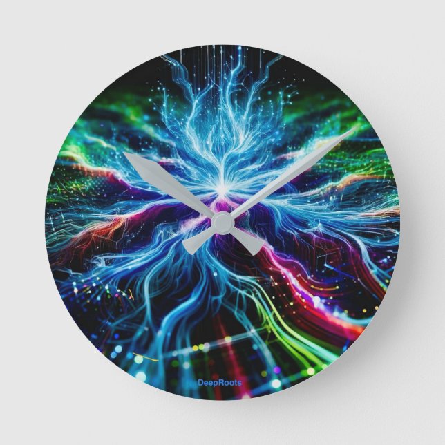 DeepRoots im Cyberspace Runde Wanduhr (Vorderseite)