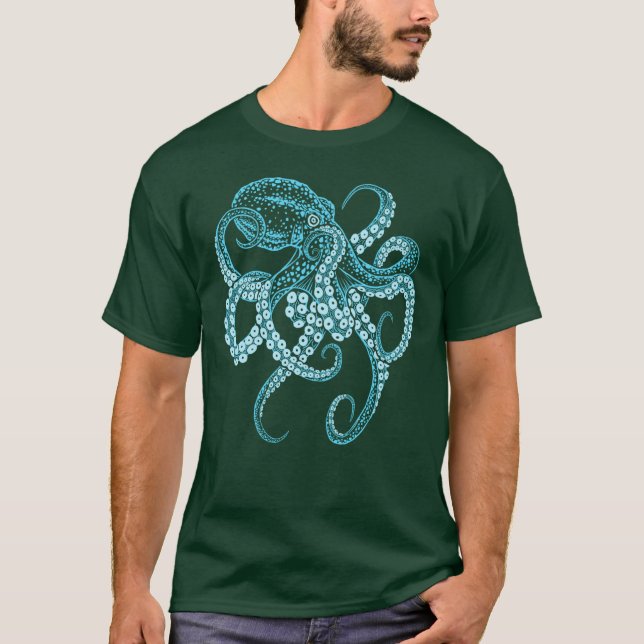Deepsea blue kraken octopus in combat stance vinta T-Shirt (Vorderseite)