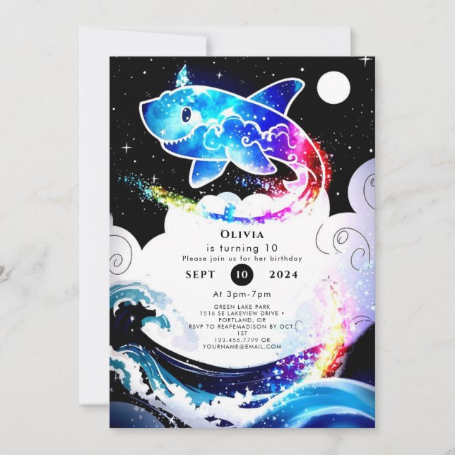 Deepsea Magical Simple Shark Birthday Einladung (Vorderseite)