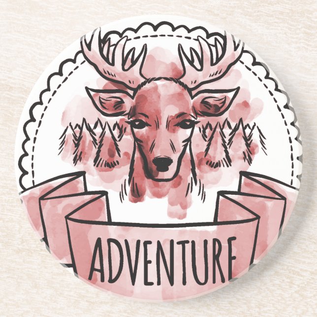 Deer Adventure Badge Sandstein Untersetzer (Vorne)