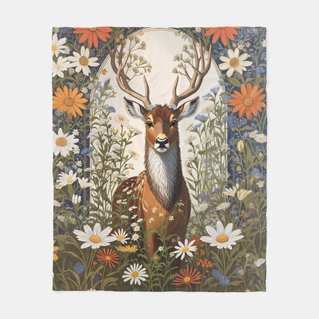 Deer Amid Daisy Blume Fleecedecke (Vorderseite)