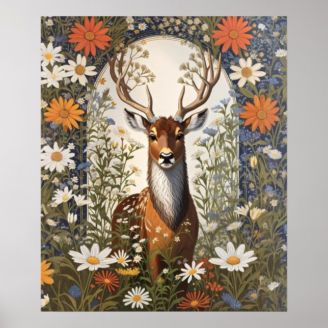 Deer Amid Daisy Blume Poster (Vorne)
