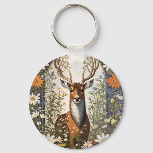 Deer Amid Daisy Blume Schlüsselanhänger