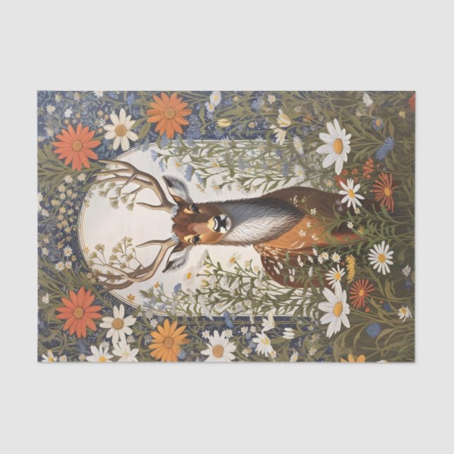 Deer Amid Daisy Blume Seidenpapier (Vorderseite)
