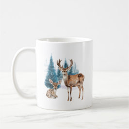 Deer and doe with snowy pine tree kaffeetasse
