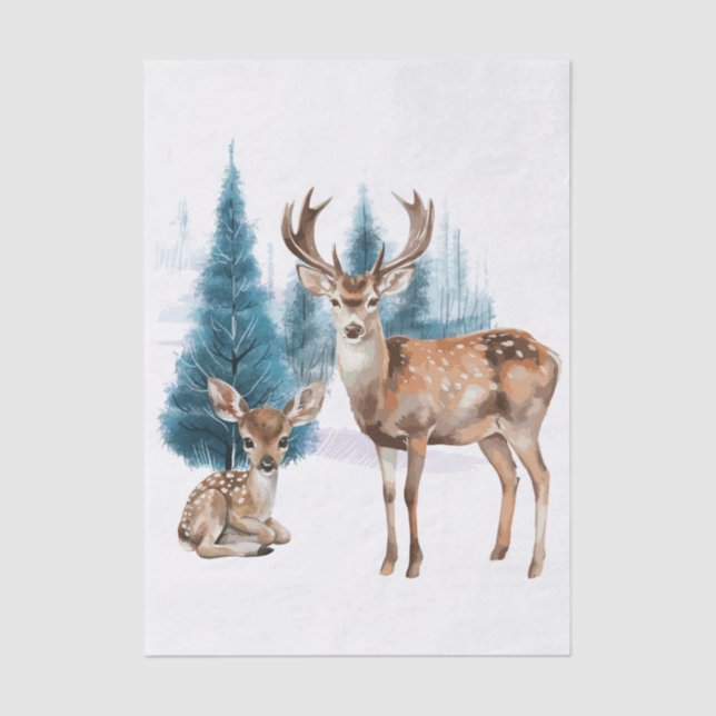 Deer and doe with snowy pine tree seidenpapier (Vorderseite)