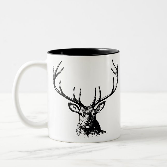 Deer Animal Antlers Nature Wildlife Horns Head Zweifarbige Tasse (Links)