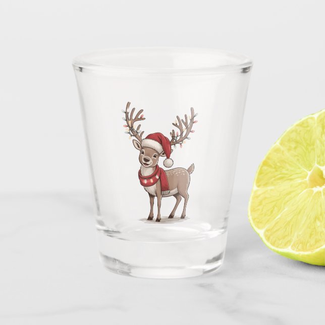 Deer Animal Christmas Deer Santa Hat Xmas  Schnapsglas (Vorderseite)