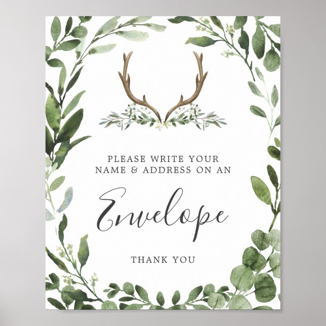 Deer Antler Baby Shower Address Envelope Zeichen Poster (Vorne)