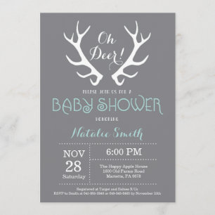 Deer Antler Baby Shower Einladung Gray und Aqua