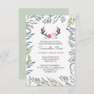 DEER ANTLER Baby Shower Invite, Girl Einladung