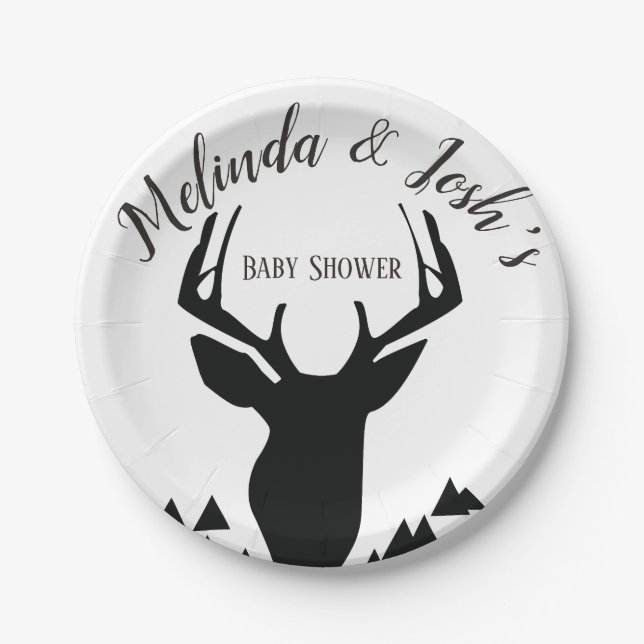 Deer Antler Buck Wild Baby Shower Pappteller (Vorderseite)