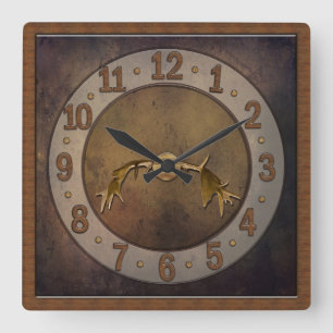 Deer Antler Clock - Man Cave Quadratische Wanduhr