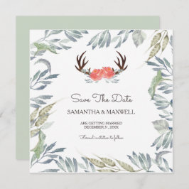 DEER ANTLER & Greenery Save the Date, Peach Blume Einladung