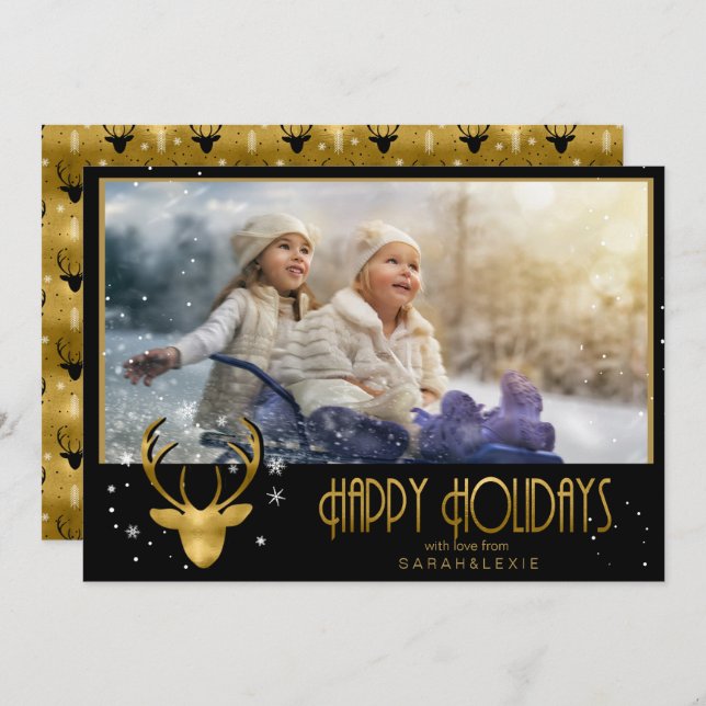 Deer Antlers Arrows Christmas Foto V2 Gold ID861 Einladung (Vorne/Hinten)