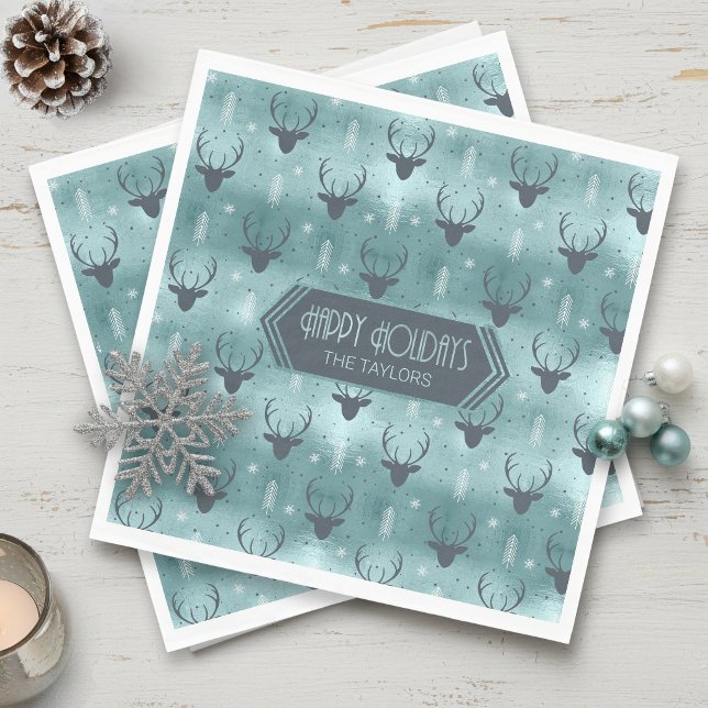 Deer Antlers Arrows Christmas Pattern Aquamarin ID Serviette (Von Creator hochgeladen)