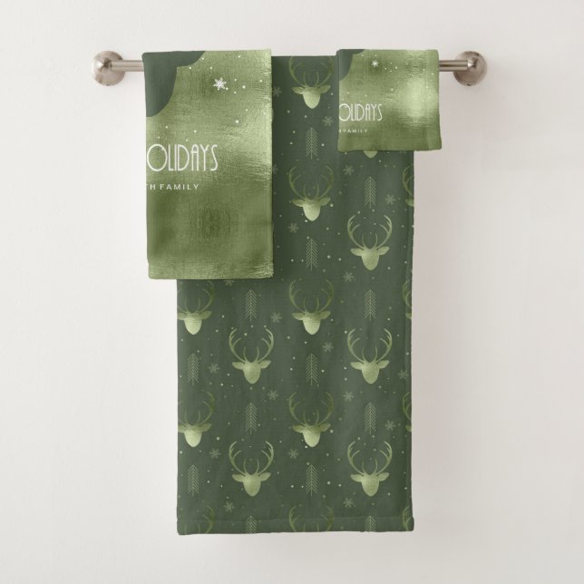 Deer Antlers Arrows Christmas Pattern Green ID861 Badhandtuch Set (Insitu)