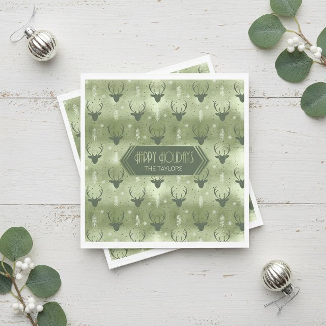 Deer Antlers Arrows Christmas Pattern Green ID861 Serviette (Von Creator hochgeladen)