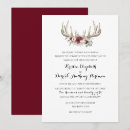 Deer Antlers Burgundy Floral Wedding Einladung