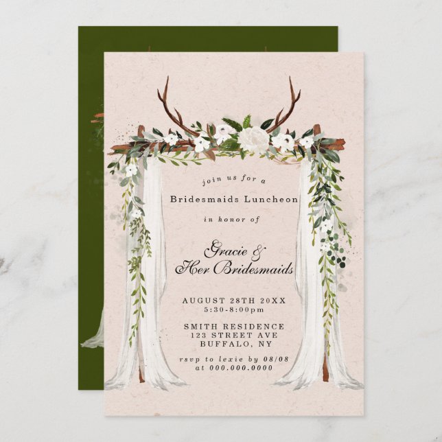 Deer Antlers Canopy Bridesmaids Luncheon Invites (Vorne/Hinten)