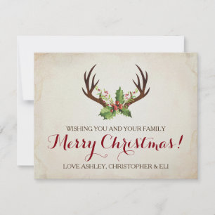 Deer Antlers Christmas Card ~ Rustic Feiertagskarte
