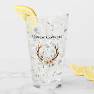 Deer Antlers Cowgirl Pink Floral Glas