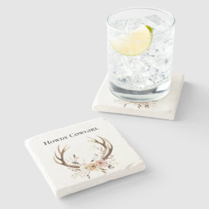 Deer Antlers Cowgirl Pink Floral Steinuntersetzer