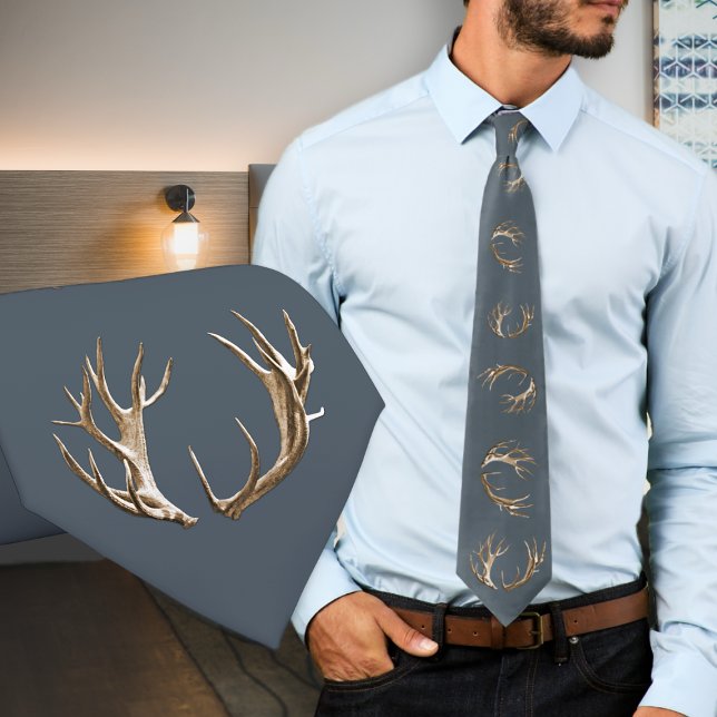 Deer Antlers Dark Gray Pattern Krawatte (Von Creator hochgeladen)