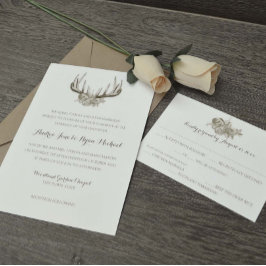 Deer Antlers Elegant Woodland Wedding Einladung