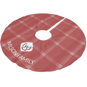 Deer Antlers Monogram Tartan Red Polyester Weihnachtsbaumdecke