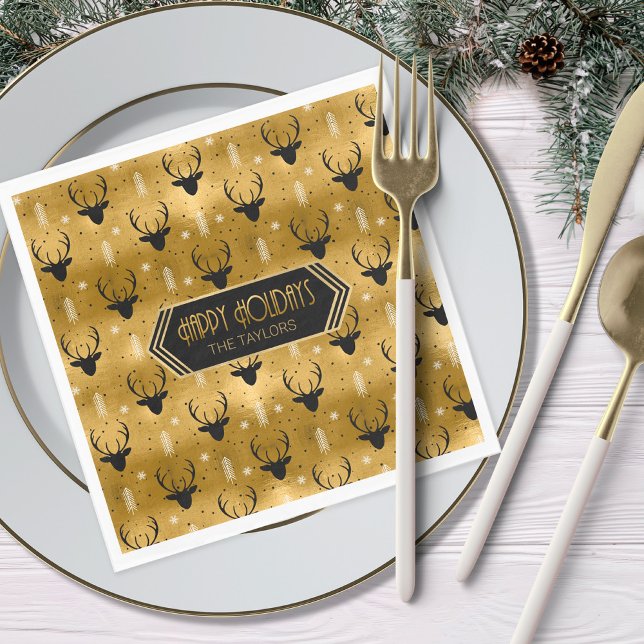 Deer Antlers Pfeile Weihnachtsmuster Gold ID861 Serviette (Von Creator hochgeladen)