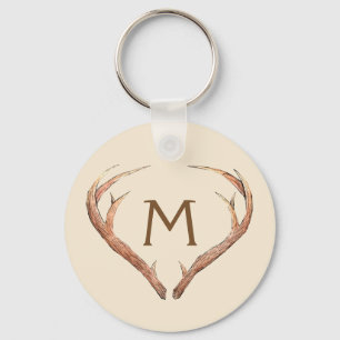 Deer Antlers Safari Custom Monogram Beige Schlüsselanhänger
