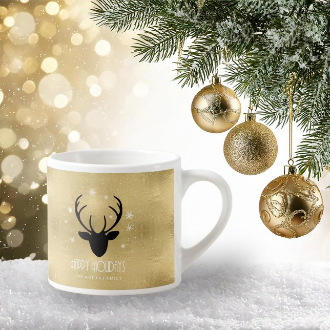 Deer Antlers Silhouette & Snowflakes Gold ID861 Espressotasse (Von Creator hochgeladen)