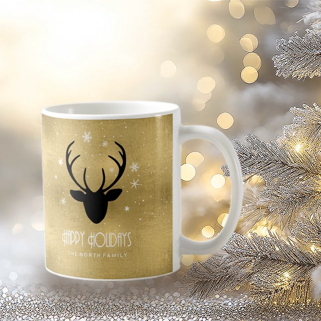 Deer Antlers Silhouette & Snowflakes Gold ID861 Kaffeetasse (Von Creator hochgeladen)