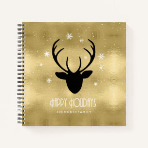 Deer Antlers Silhouette & Snowflakes Gold ID861 Notizbuch