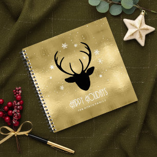 Deer Antlers Silhouette & Snowflakes Gold ID861 Notizbuch