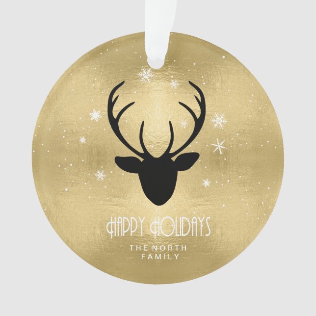 Deer Antlers Silhouette & Snowflakes Gold ID861 Ornament (Vorderseite)