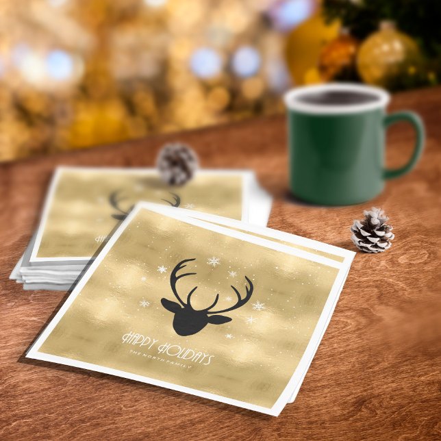 Deer Antlers Silhouette & Snowflakes Gold ID861 Serviette (Von Creator hochgeladen)