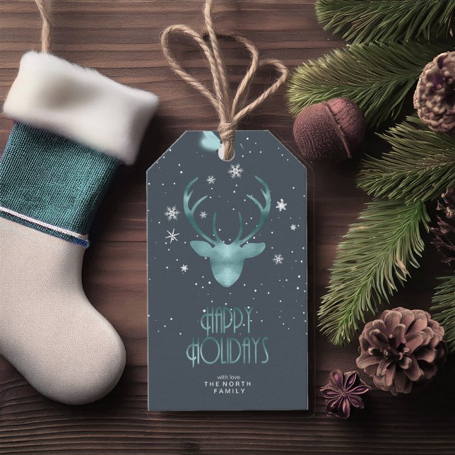 Deer Antlers & Snow Christmas Aquamarin ID861 Geschenkanhänger (Von Creator hochgeladen)