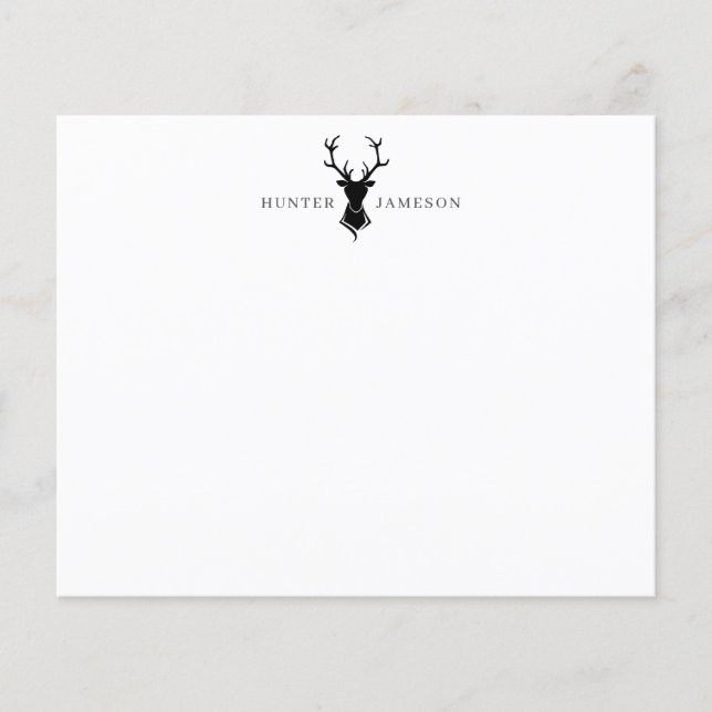 Deer Antlers Stag Head | Schwarz-Grau-Monogramm (Vorderseite)