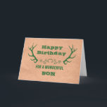 Deer Antlers Vintag Son Birthday Karte<br><div class="desc">Geburtstagskarte für den Sohn mit Vintagem Kunsthandwerk und grünen Hirschgeweih und nachdenklichem Vers.</div>
